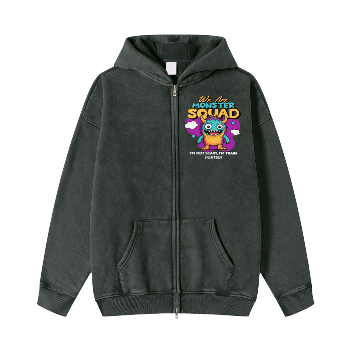 Streetwear Acid Washed Zip Fleece Hoodie Jacket - 360 GMS