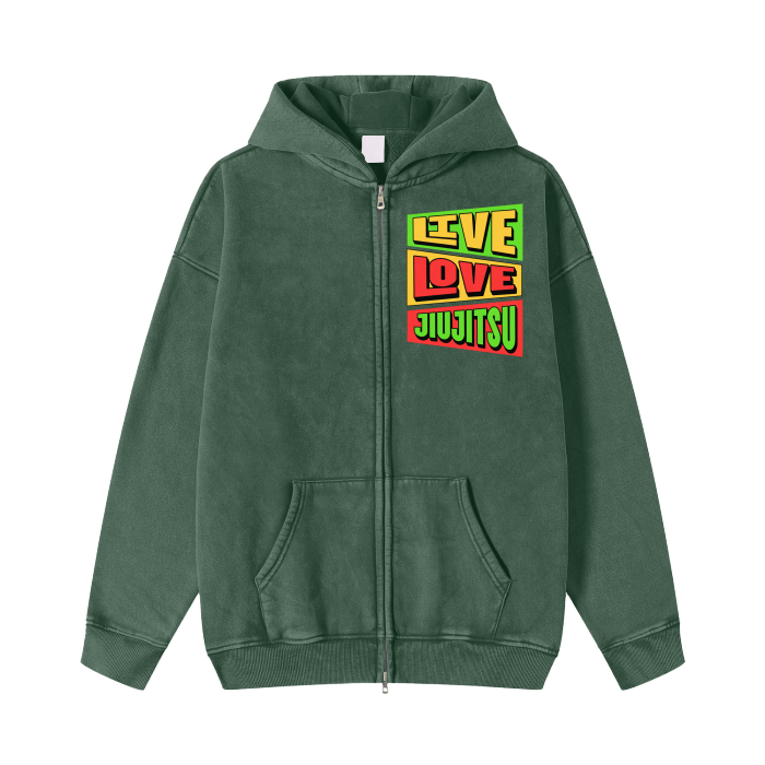 Streetwear Acid Washed Zip Fleece Hoodie Jacket - 360 GMS